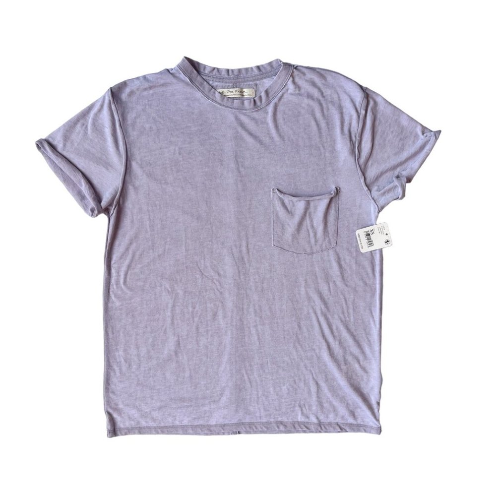 Free People Vella Tee Super Soft Semi Sheer Pocket Crew Silver Lining Size XS
